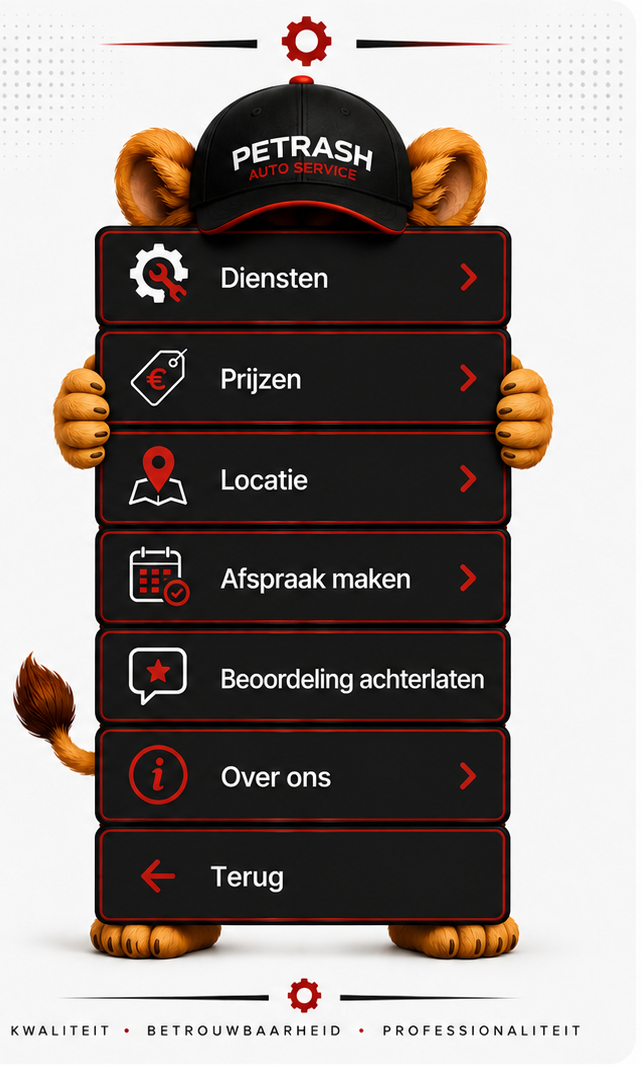 PETRASH AUTO SERVICE menu Nederlands